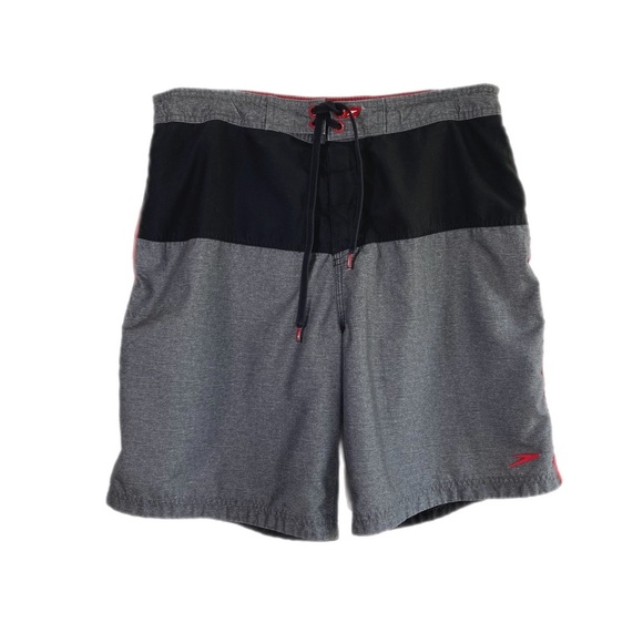 Speedo Men's Board Swimming Shorts Trunks Lace Up Grey & Black - Picture 1 of 10